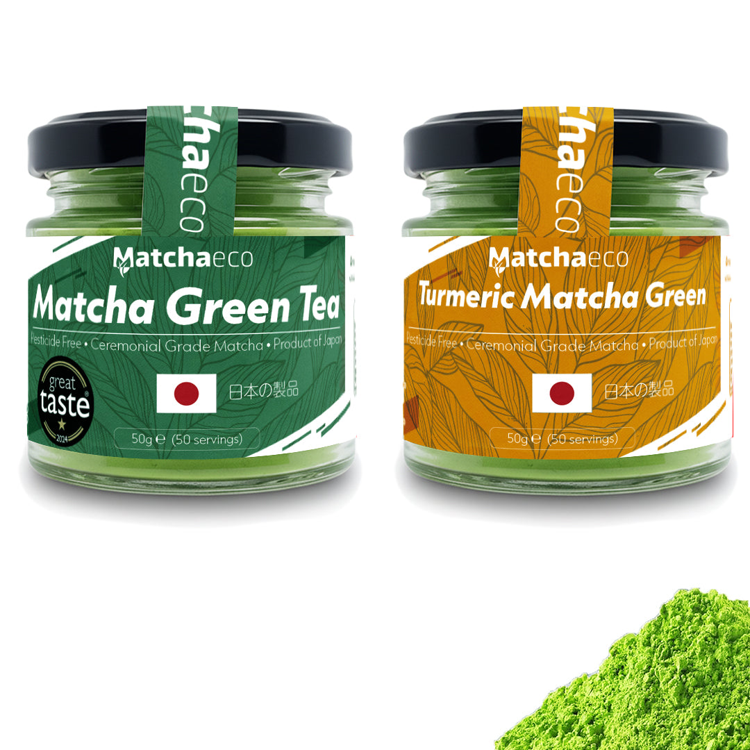 Matchaeco Duo matcha green tea powder ceremonial grade, Regular turmeric