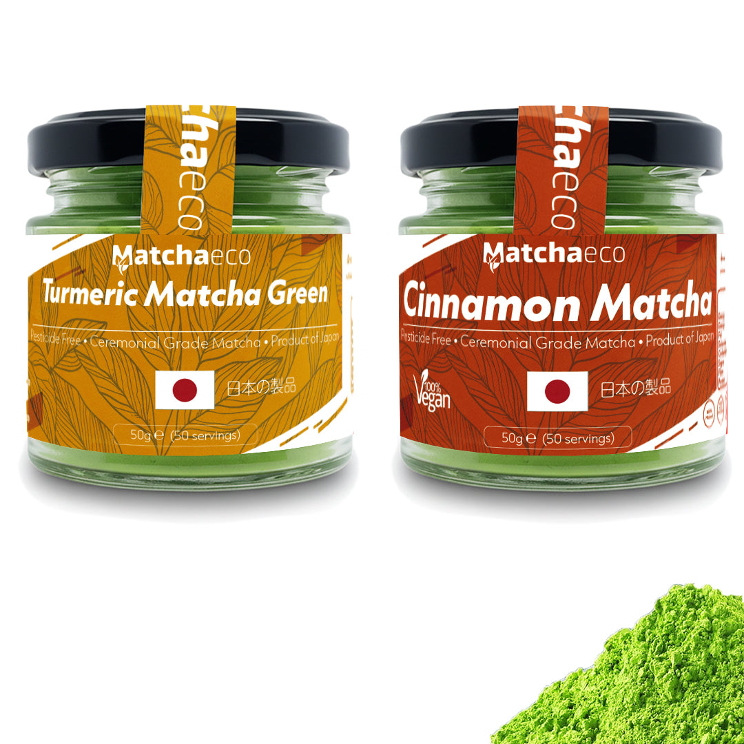 Matchaeco Duo matcha green tea powder ceremonial grade, Cinnamon Turmeric