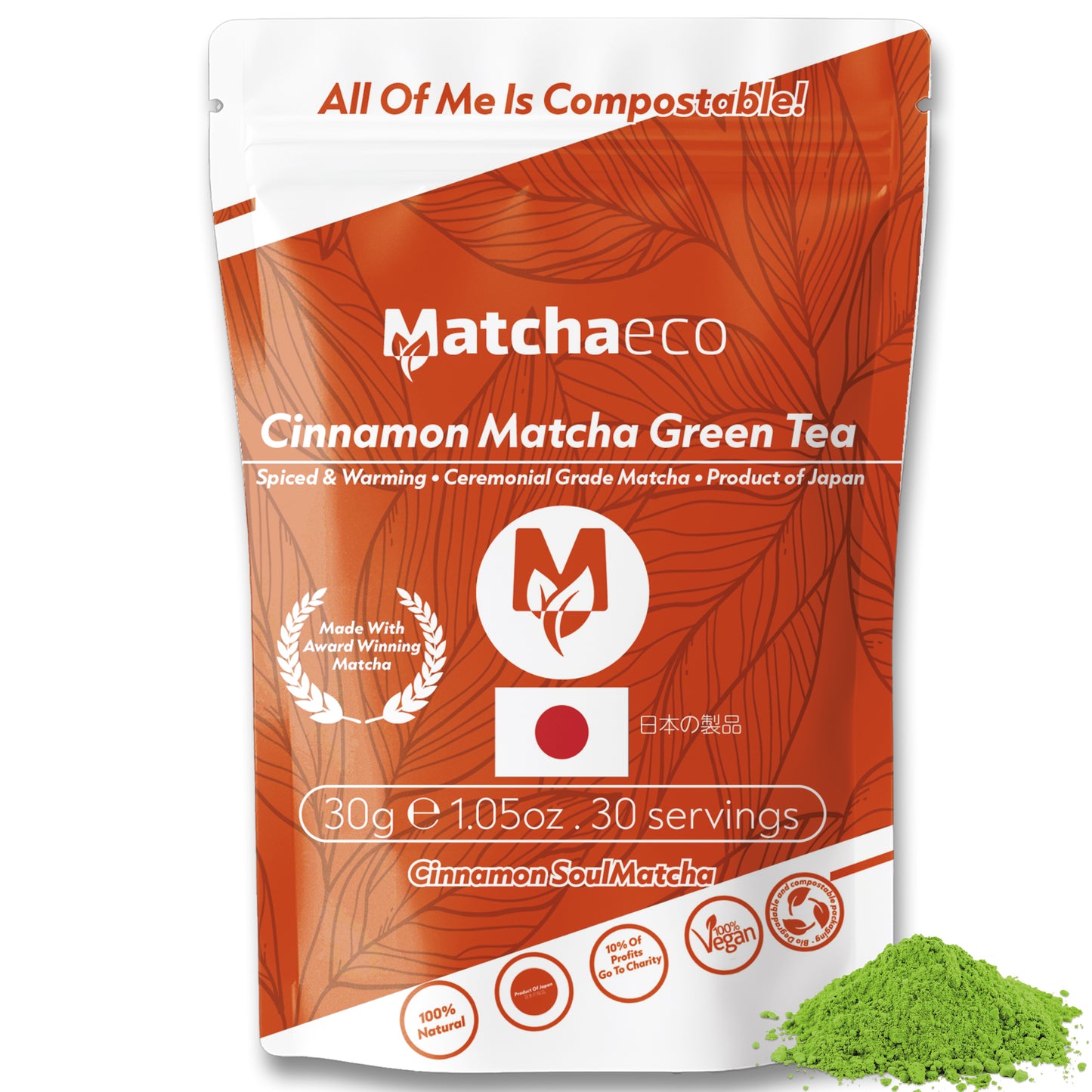 Matchaeco Matcha Green Tea Powder Pouches | Compostable Pouches Ceremonial Matcha |