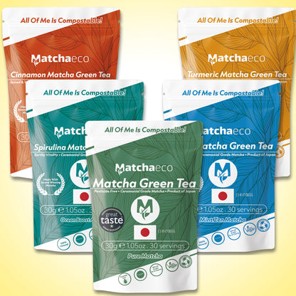 Matchaeco Mix ’n’ Matcha | 5-Flavour Matcha Tasting Bundle | 5 x 30g Compostable Pouch