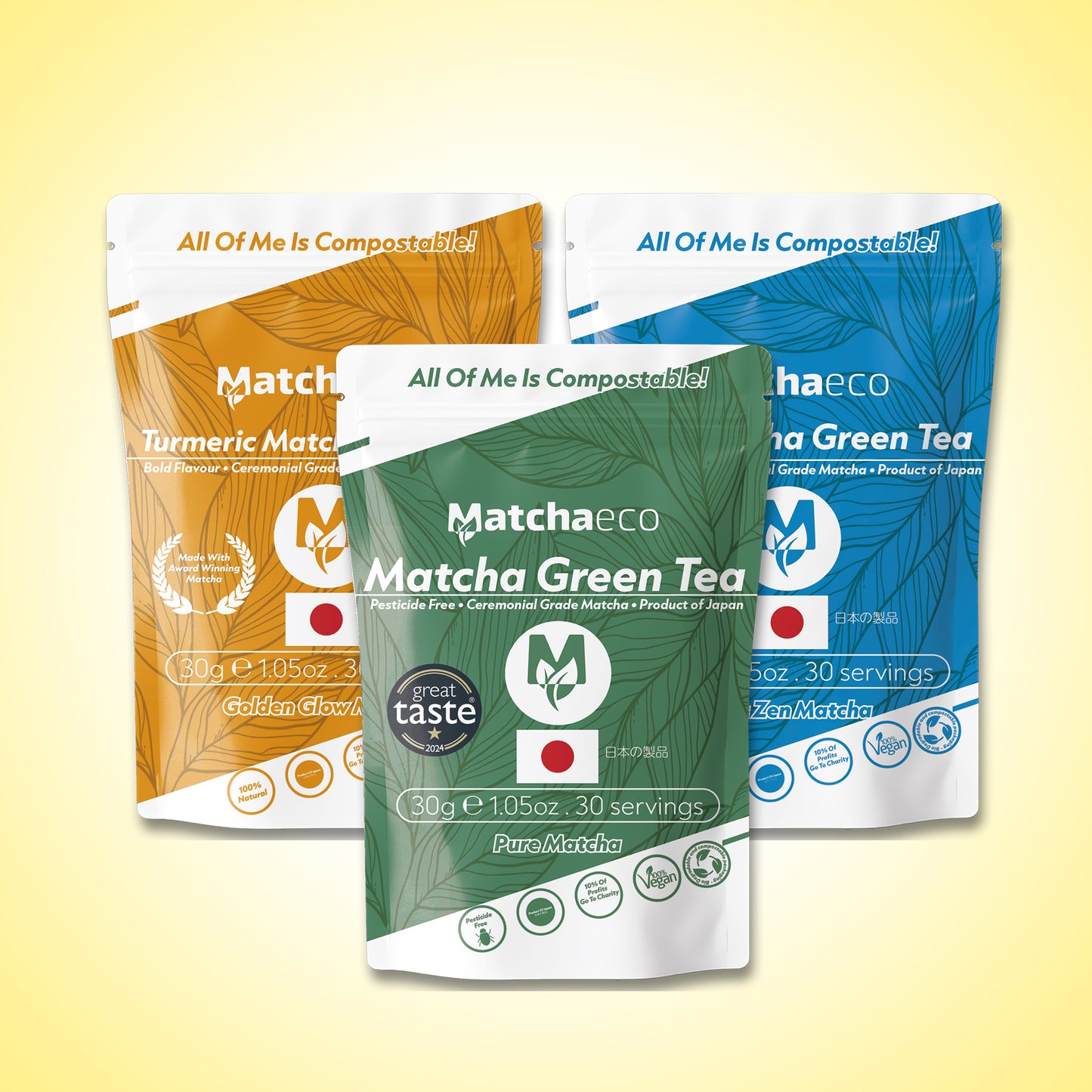 Matchaeco Mix ’n’ Matcha | 3-Flavour Matcha Tasting Bundle | 30g Compostable Pouch