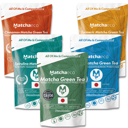 Matchaeco Mix ’n’ Matcha | 5-Flavour Matcha Tasting Bundle | 5 x 30g Compostable Pouch