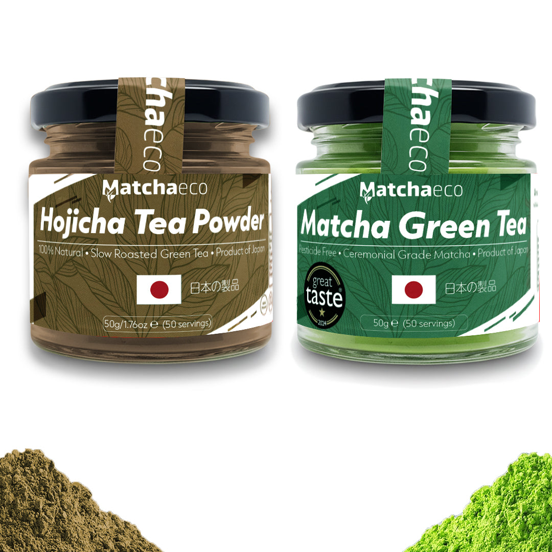 Two jars of Matchaeco tea products on a white background