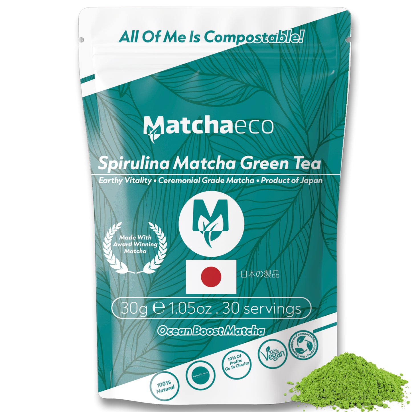 Matchaeco Matcha Green Tea Powder Pouches | Compostable Pouches Ceremonial Matcha |
