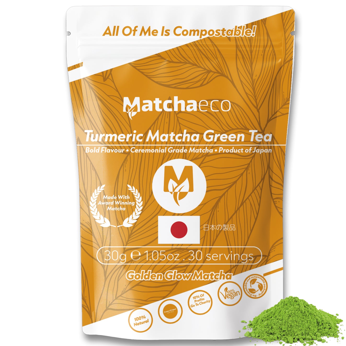 Matchaeco Matcha Green Tea Powder Pouches | Compostable Pouches Ceremonial Matcha |